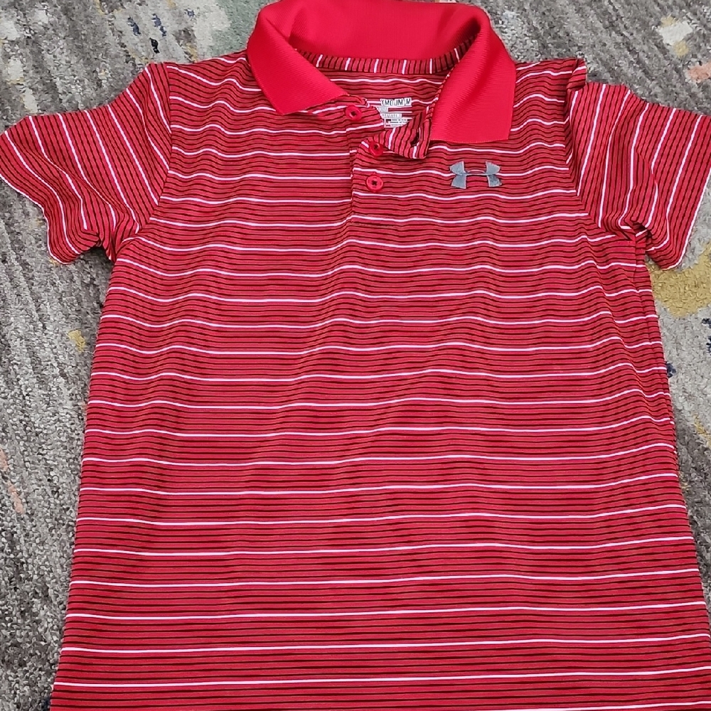 Under Armour Kids Polo in Red and Gray Stripes